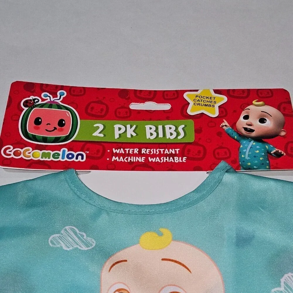NEW 2-pack Cocomelon Bibs Crumb Catcher Pockets Water Resistant Dreamgro